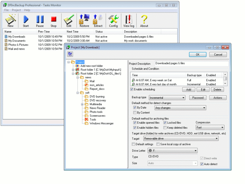 Click to view DFIncBackup Home 2.98 screenshot