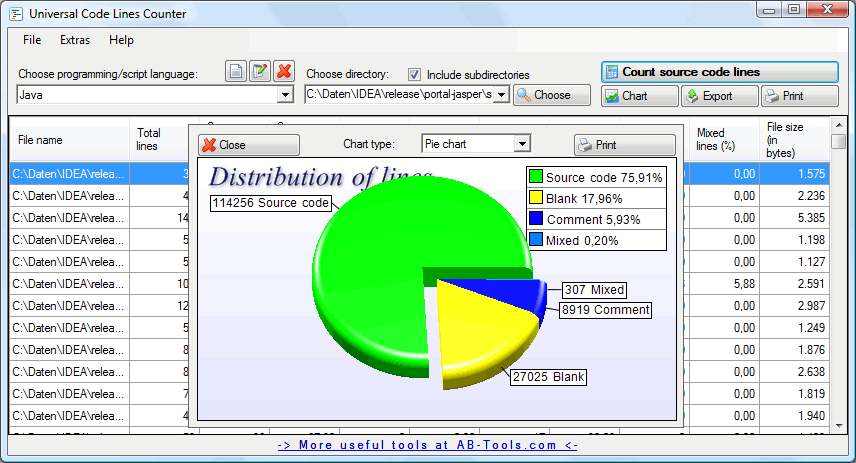 Click to view Universal Code Lines Counter 1.1.6 screenshot