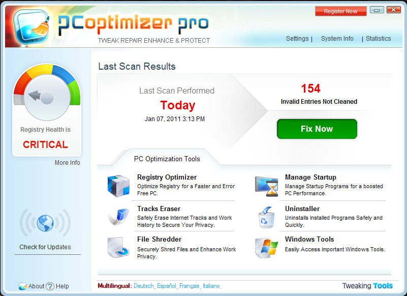 Click to view PC Optimizer Pro 6.1.0.7 screenshot
