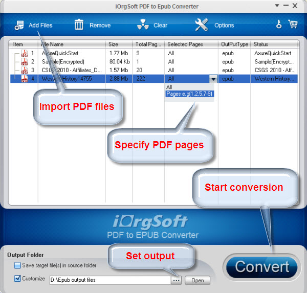 Click to view PDF to ePub Converter 2.0.1 screenshot