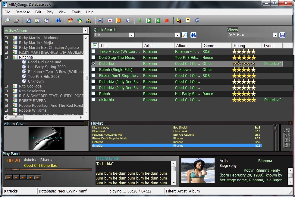 Click to view AllMySongs Database 2.4 screenshot