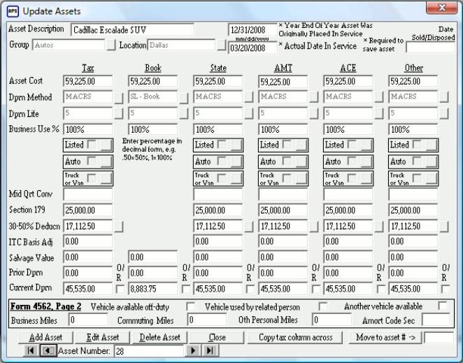 Click to view AcQuest Pro Depreciation 5.35 screenshot