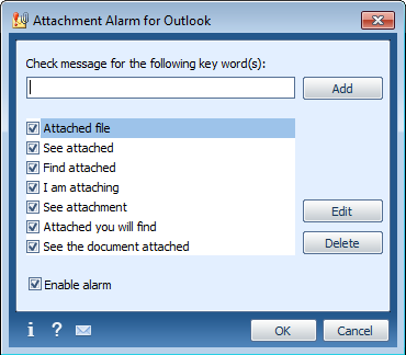 Click to view Attachment Alarm for Microsoft Outlook 2.5.0 screenshot