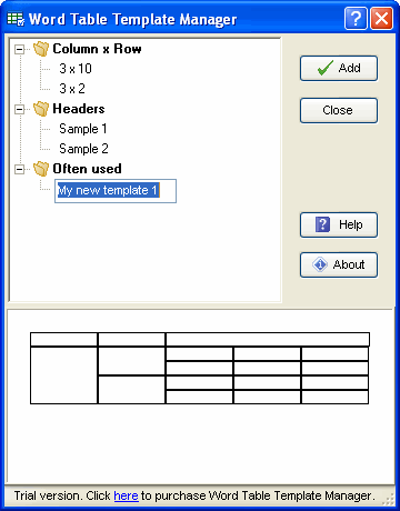 Click to view Table Template Manager for Microsoft Word 1.3.2.4 screenshot