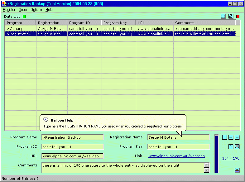 Click to view Registration Backup 2004.09.24 screenshot
