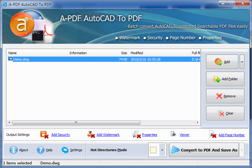 Click to view A-PDF AutoCAD to PDF 5.3.5 screenshot