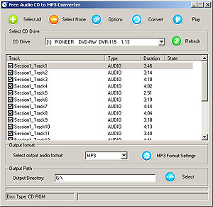 Click to view Free Audio CD to MP3 Converter 3.1 screenshot