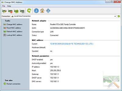 Click to view Change MAC Address by LizardSystems 2.7 screenshot