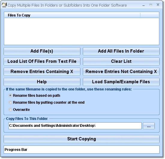 Click to view Copy Multiple Files In Folders or Subfolders Into  7.0 screenshot