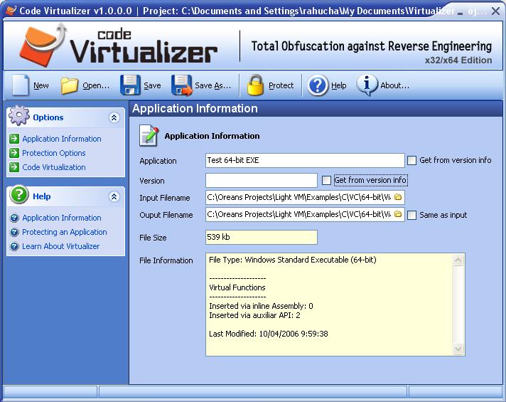 Click to view Code Virtualizer 1.340 screenshot