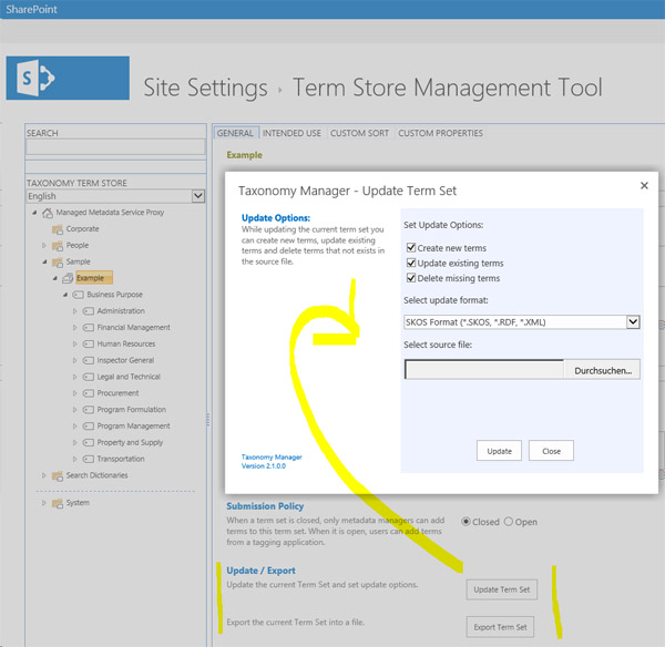 Click to view SharePoint Taxonomy Manager 2.6 screenshot