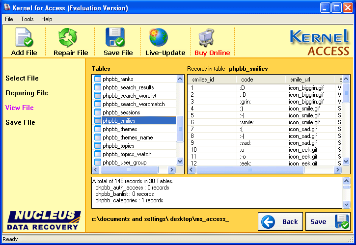 Click to view Access Repair Tool 7.06.03 screenshot