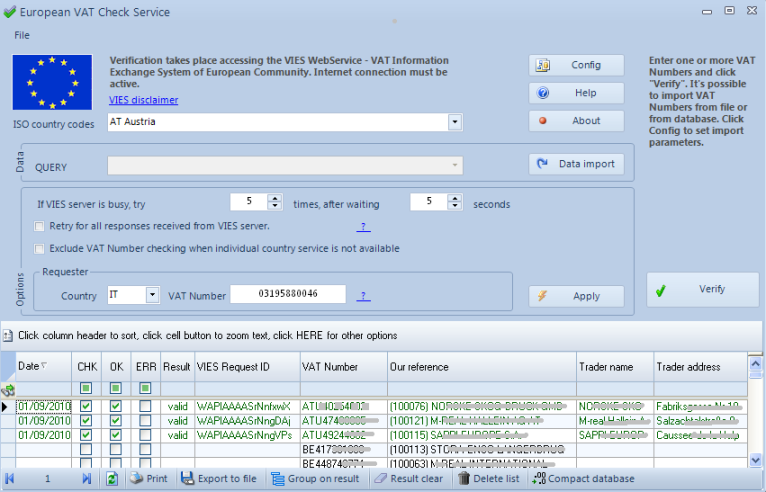 Click to view European VAT Check Service 3.4.1 screenshot