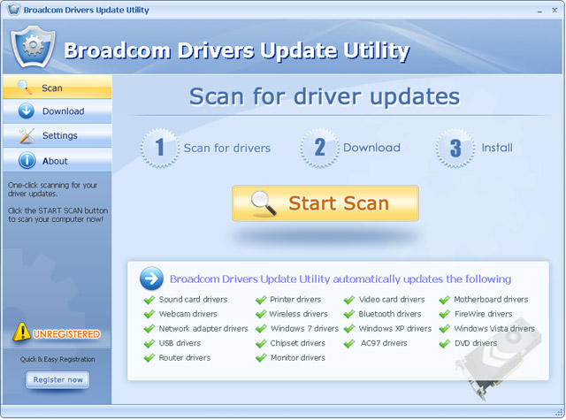 Click to view Broadcom Drivers Update Utility 6.5 screenshot