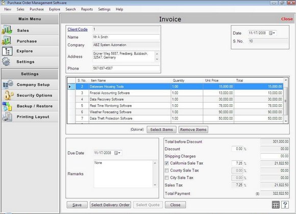 Click to view PO Management Software 2.0.1.5 screenshot
