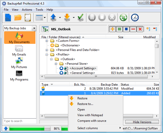 Click to view Backup4all Portable Backup 5.1.596 screenshot