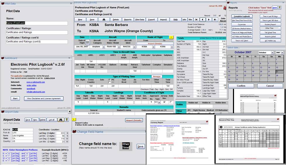 Click to view Electronic Pilot Logbook 2007 2.6 screenshot