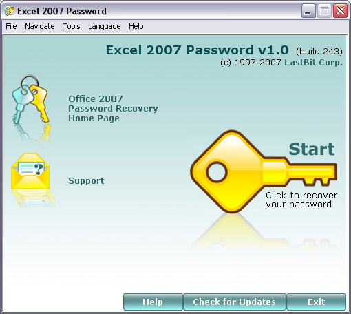 Click to view Excel 2007 Password 1.0.243 screenshot