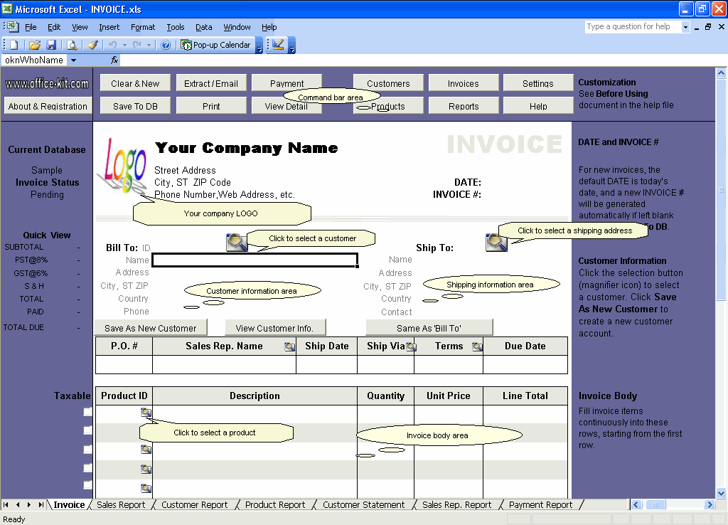 Click to view Excel Invoice Manager Platinum 2.221025 screenshot