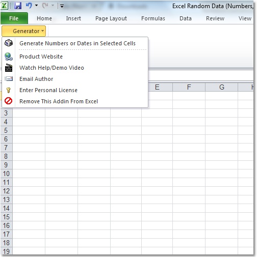 Click to view Excel Random Data (Numbers, Dates, Characters and  7.0 screenshot