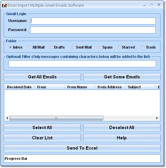 Click to view Excel Import Multiple Gmail Emails Software 7.0 screenshot