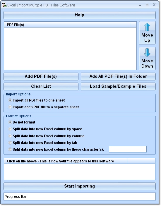 Click to view Excel Import Multiple PDF Files Software 7.0 screenshot