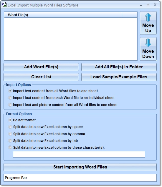 Click to view Excel Import Multiple Word Files Software 7.0 screenshot