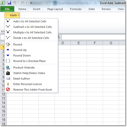 Click to view Excel Add, Subtract, Multiply, Divide or Round All 7.0 screenshot