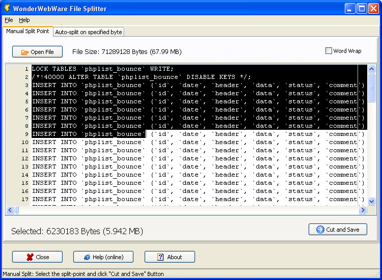 Click to view WonderWebWare File Splitter 1.1 screenshot
