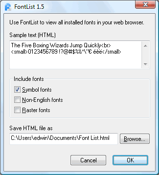 Click to view FontList 1.6 screenshot