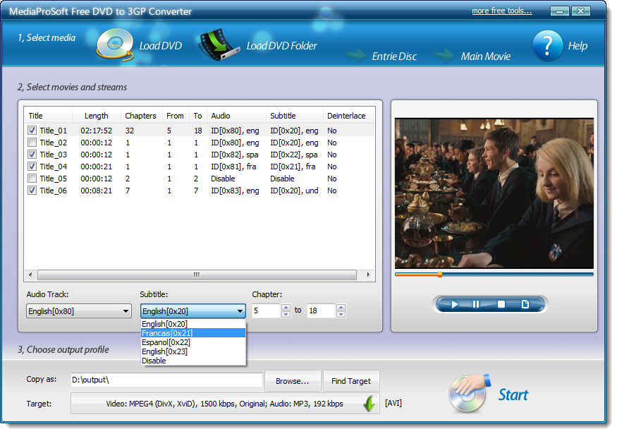 Click to view MediaProSoft Free DVD to 3GP Converter 7.9.8 screenshot