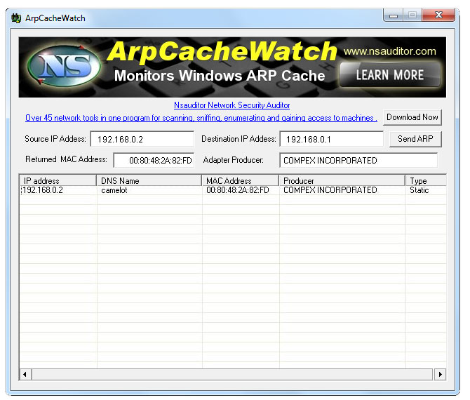 Click to view ArpCacheWatch 1.6.6 screenshot