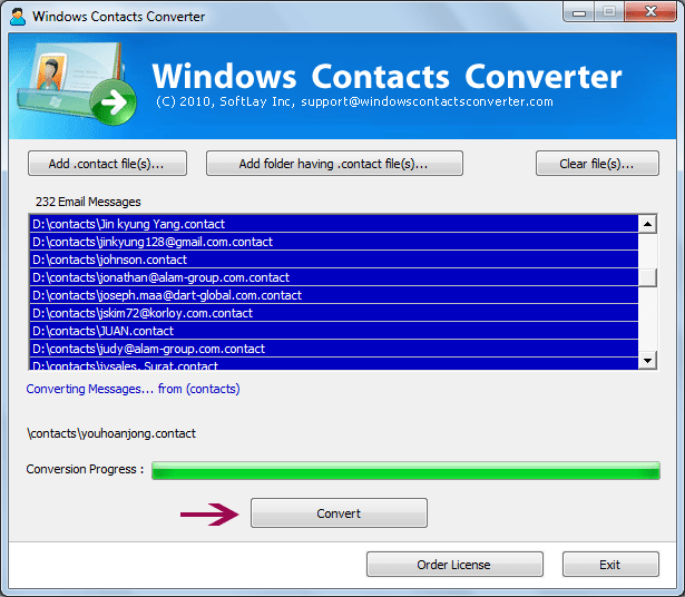 Click to view SoftLay Windows Contacts Converter 3.0 screenshot