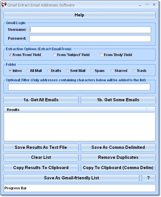 Click to view Gmail Extract Email Addresses Software 7.0 screenshot