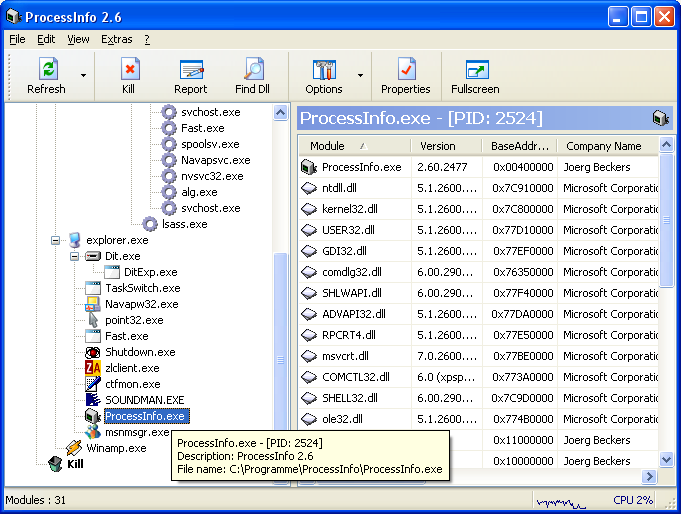 Click to view ProcessInfo 2.6 screenshot