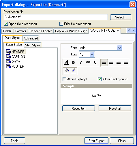 Click to view Advanced Data Export VCL 4.2 screenshot