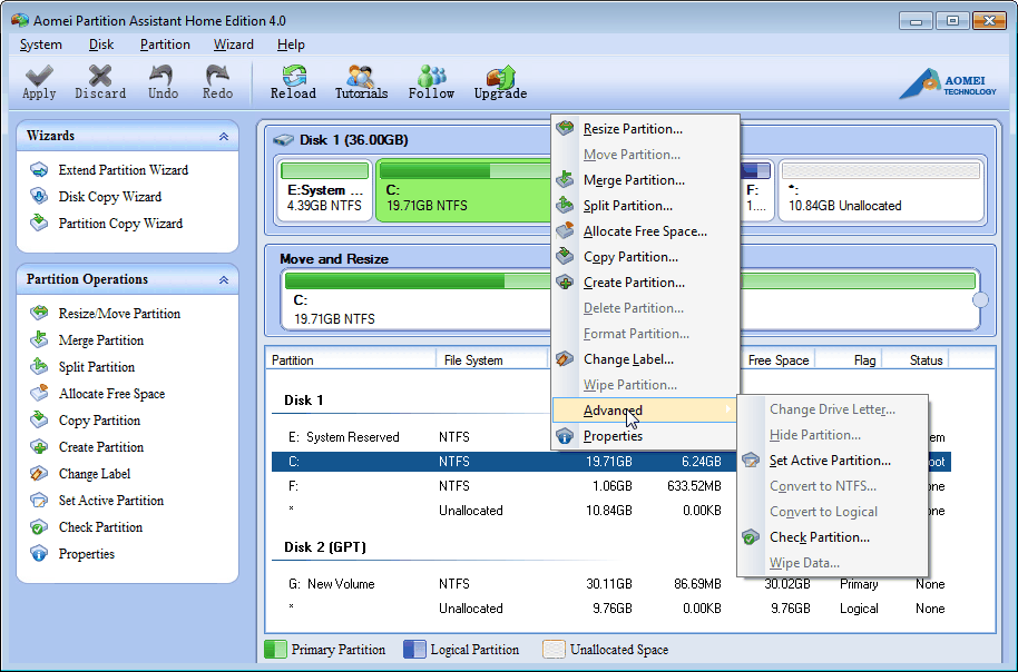 Click to view AOMEI Partition Assistant Standard Edition 4.0 screenshot