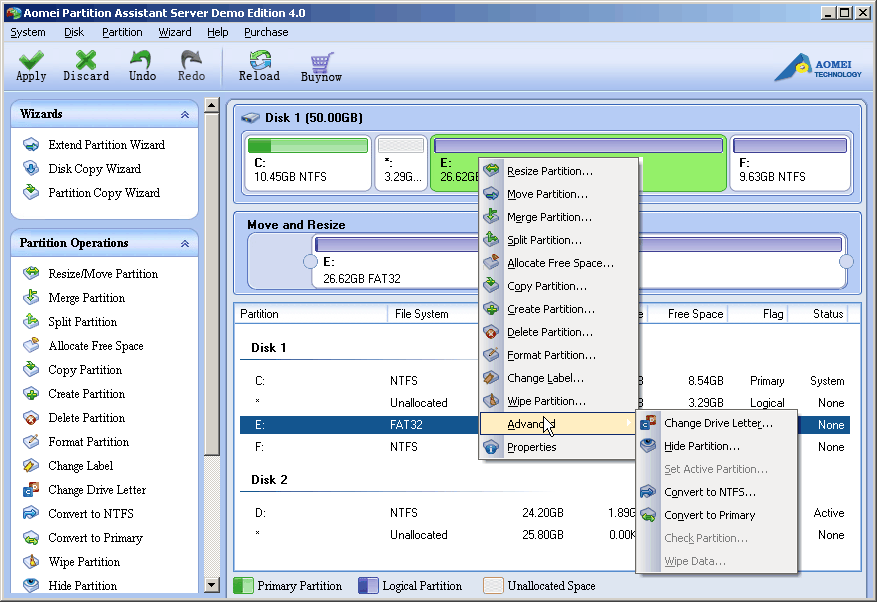 Click to view AOMEI Partition Assistant Server Edition 4.0 screenshot