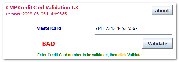 Click to view Credit Card Validator 1.8 screenshot