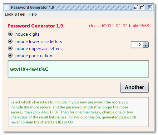 Click to view Password Generator 1.9 screenshot