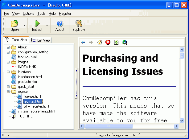 Click to view ChmDecompiler 3.65 screenshot