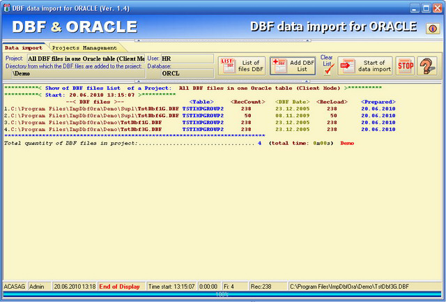 Click to view DBF data import for ORACLE 1.4 screenshot