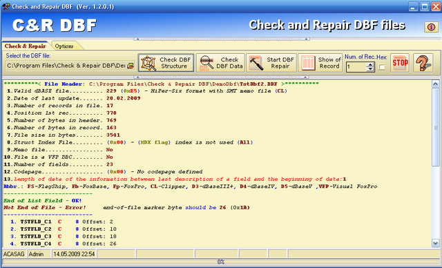 Click to view Check and repair DBF 1.2.0.1 screenshot