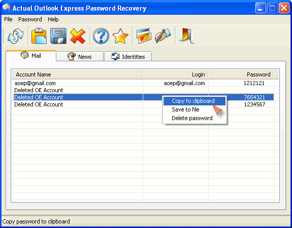 Click to view Actual Outlook Express Password Recovery 2.0.1 screenshot
