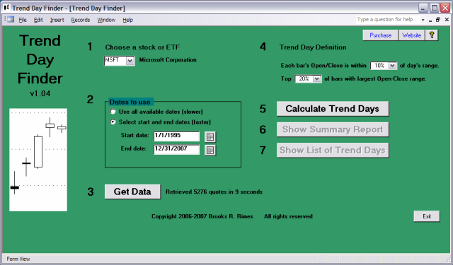 Click to view Trend Day Finder 1.04 screenshot