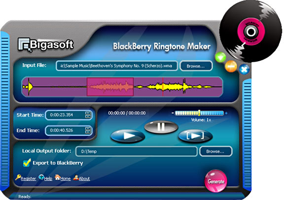 Click to view Bigasoft BlackBerry Ringtone Maker 1.9.3.4650 screenshot