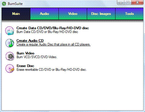 Click to view Free CD DVD Blu Ray HD DVD Burn Suite 1.10 screenshot