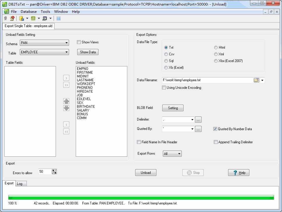 Click to view DB2ToTxt 2.1 screenshot