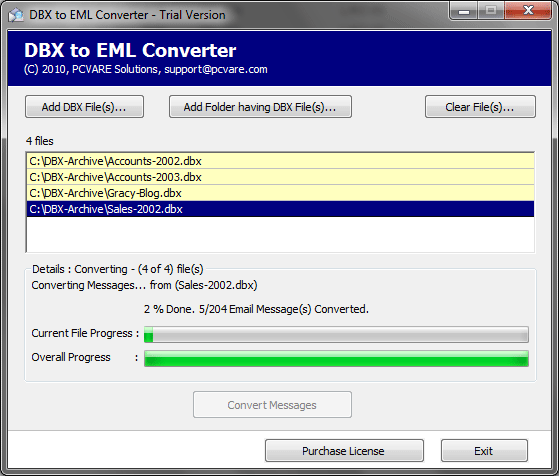 Click to view DBX to EML Converter 3.01 screenshot