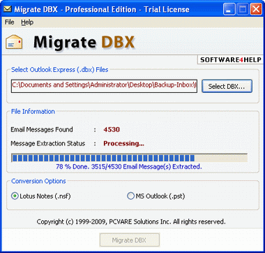 Click to view DBX to NSF Converter 3.3.1 screenshot